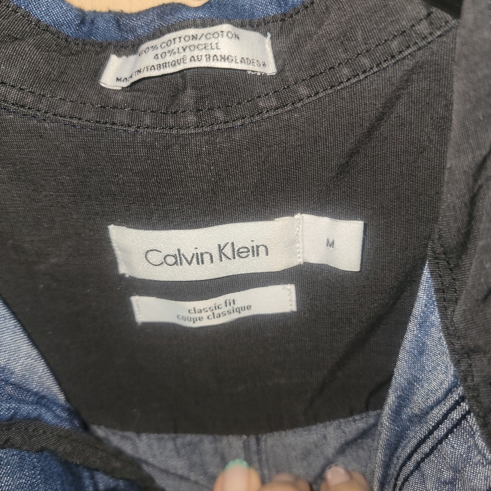 Mens Sz M Calvin Klein Classuc Fit Soft Denim Jean Shirt Cute Pockets - Picture 3 of 6